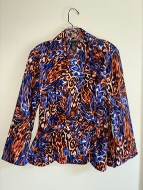 Mischa Blue and Brown Abstract Tie-Waist Blouse